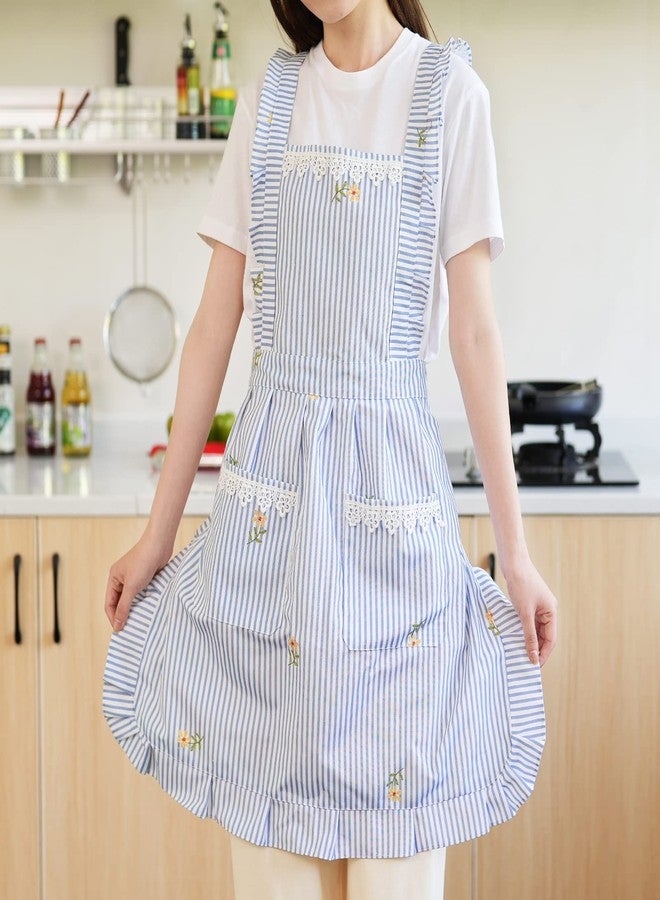 Aoomzoon Funny Aprons for Women with Pockets, Kitchen Cooking Grilling Bbq Cute Chef Apron, Mothers Day Birthday Gifts for Women (Blue/Stripe) - Image 3